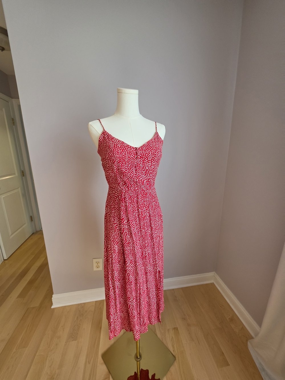 Spaghetti Strap Pink Print Midi Dress